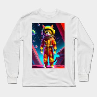 Cute Little Cat Standing in Space Long Sleeve T-Shirt